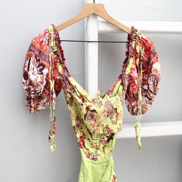 Free People Bali Citrus Skies Floral Wide Leg Jumper in Lime Size XS NWOT - Picture 4 of 9